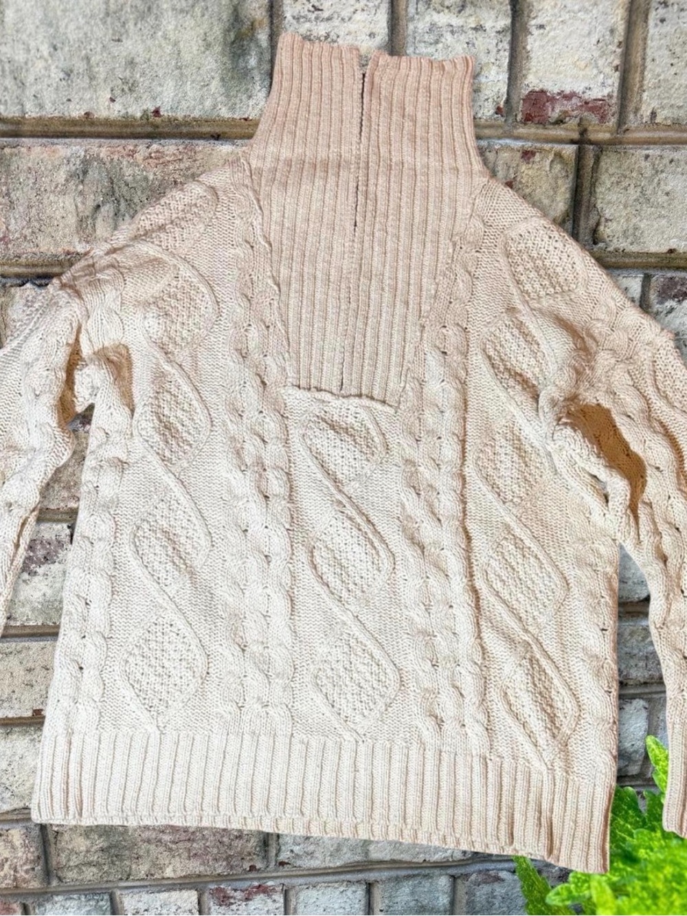 Free People Driftwood Cable Polo Sweater Ivory Large - Picture 2 of 7
